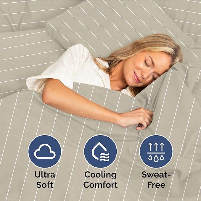 Twin XL Size 3 Piece Sheet Set - Extra Soft, Breathable & Cooling Sheets - Hotel Luxury Bed Sheets for Women & Men - Deep Pockets, Easy-Fit & Wrinkle-Free Sheets - Beige Stripes Oeko-Tex Bed Sheets