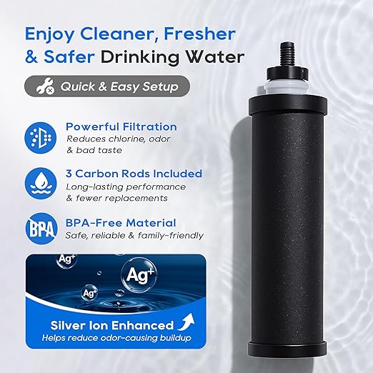 LCF 𝐒𝐢𝐥𝐯𝐞𝐫 𝐈𝐨𝐧𝐬 Enhanced Black Carbon Filters, for Berkey® BB9-2® Black Filters, Berkey® Gravity Water Filter System and Waterdrop King Tank Series(Pack of 3)