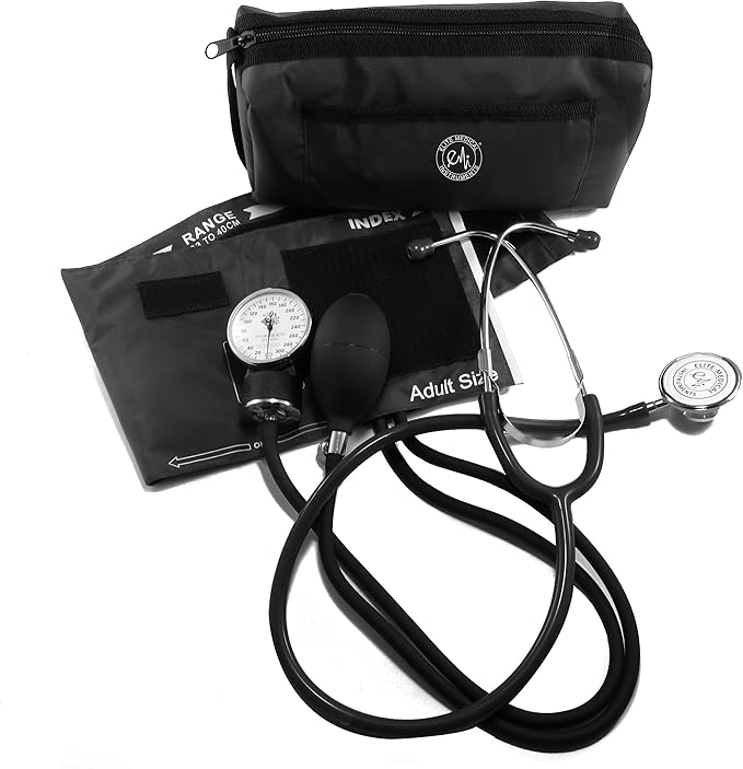EMI # 305 Black Aneroid Sphygmomanometer Manual Blood Pressure Monitor and Dual Head Stethoscope Kit Set