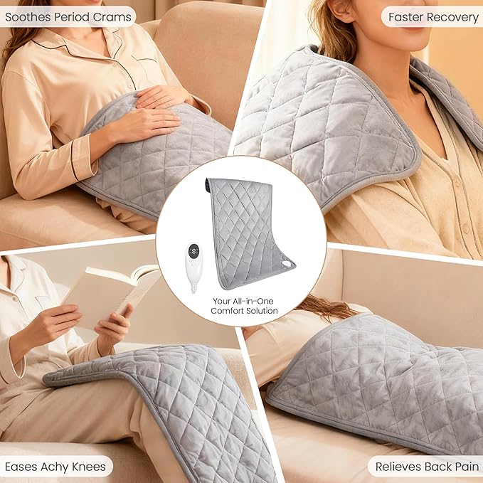Ultra-Soft Flannel Heating Pad with Crystal Beads - 9 Heat & 4 Timer Settings, Machine Washable for Pain Relief, 33x17 Inch - Sophisticated Gray