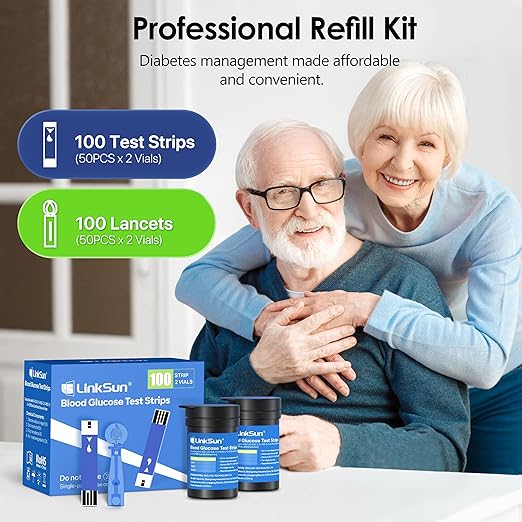 G-425-2V Blood Glucose Monitor Kit, 100 Test Strips, 100 Lancets, High Accuracy Blood Sugar Monitor, Lancing Device, Control Solution & Travel Diabetic Organizer Bag, Large Display, No Coding