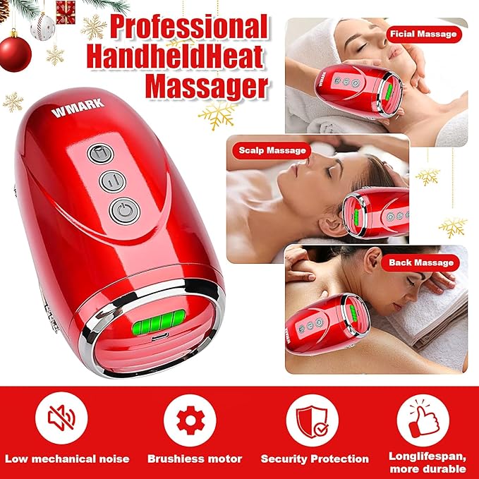 Cordless Handheld/Barber Massager Massager, Charge Neck/Legs/Hand/Face Massager, 2 Massage Nodes 2600AMH （Red）