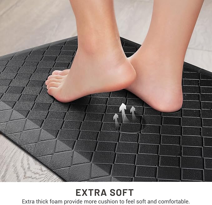 HappyTrends Kitchen Floor Mat - 4/5 Inch Thick Anti-Fatigue Kitchen Rug,Waterproof Non-Slip Kitchen Mats and Rugs Heavy Duty Ergonomic Comfort Rug for Kitchen,Office,Sink,Laundry,(22"x36", Black)