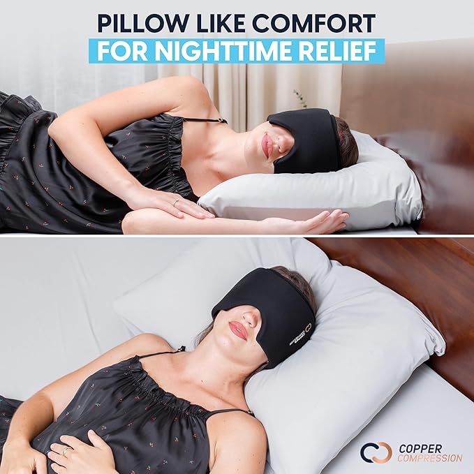 CopperFreeze™ Migraine Relief Mask Cap w/Cryo Gel by Copper Compression - Reusable 360° Ice Pack Band for Headaches - Eases Nausea, Sinus Pressure, Tension - Gift for Women, Men, Moms - One Size