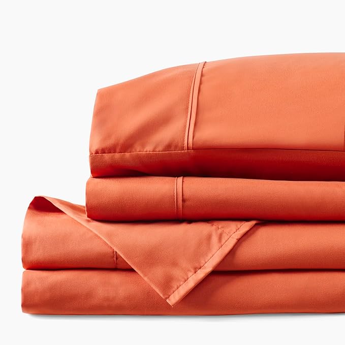 PeachSkinSheets Cooling Bed Sheets for Hot Sleepers - Ultra-Soft Breathable Luxury Microfiber Sheet Set, Moisture-Wicking, Deep Pocket, Oeko-TEX® (Split King (2 XL Fitted), Pumpkin Spice)