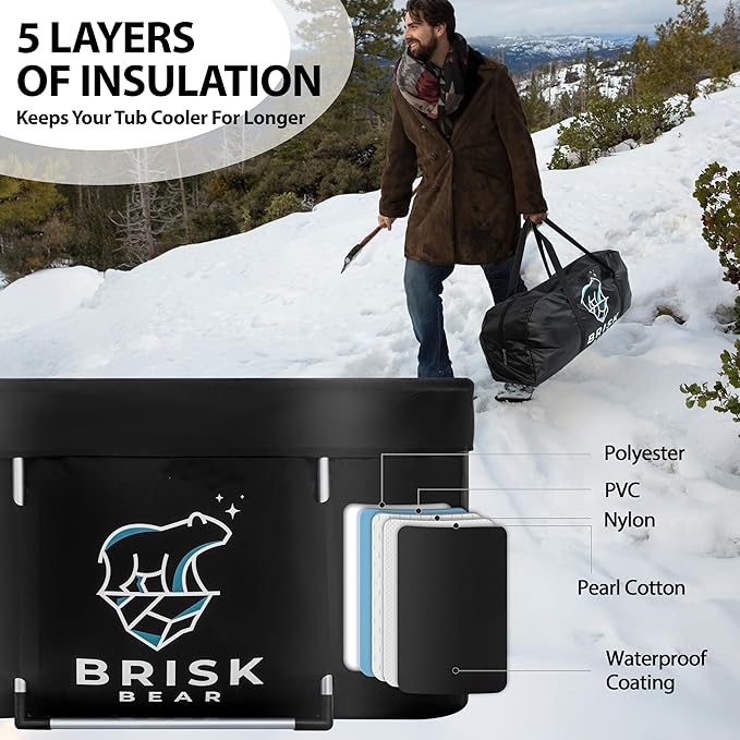 XL Oval Ice Bath Tub for Athletes with Cover by Brisk Bear - Extra Large Cold Plunge Tub for Recovery - Ice Bath Plunge Pool with Digital Timer - Cold Plunge to Soothe Muscles - Black Ice Tub