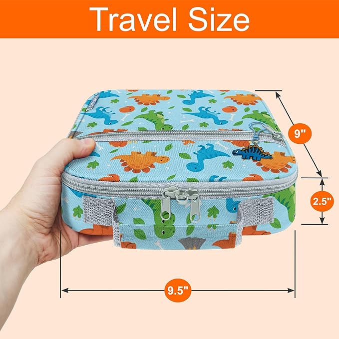 Medium Travel Pill Bottle Organizer, Child Medicine Bag with Zipper Toy, Carrier for Kids Medications and Medical Supplies - Dinosaurs