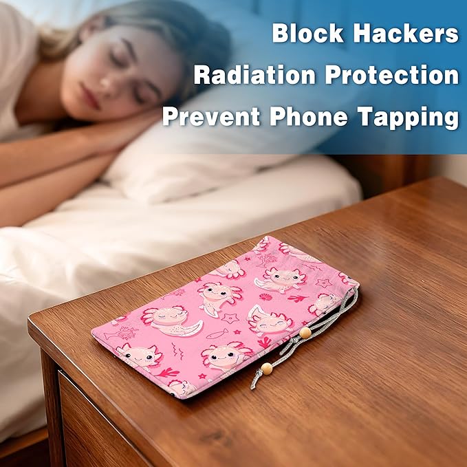 EMF Shield Sleeve for Cell Phone Reduce Signal Anti-EMP Pouch Against Radiation, EMF, 5G, RFID Blocking 4x8 Inch Cute Axolotl Phone Sleeve Bags