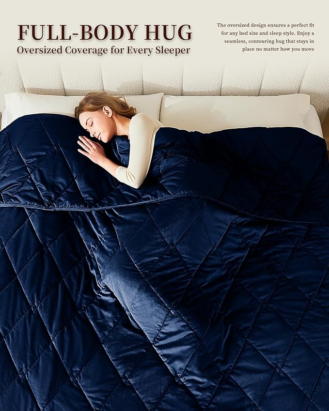 L'AGRATY Queen Size Weighted Blanket for Adults 20lbs, 60"x80" — Cooling Breathable Heavy Blanket with Glass Beads for Sleeping Perfect Hot Sleepers & Couples Machine Washable All-Season Navy Blue