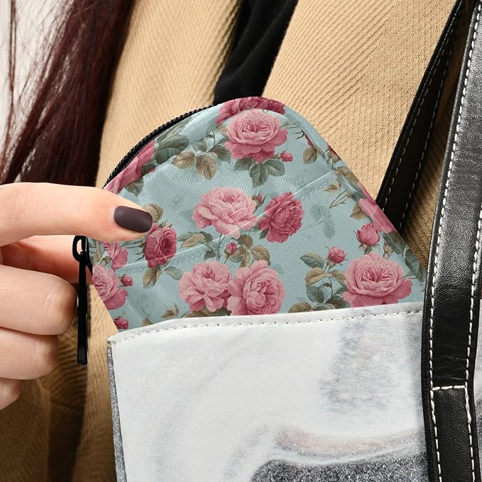 Pink Flower Zipper Travel Medicine Bag Vintage Large Capacity Pill Storage Bag Unisex Printed Pill Organizer for Medicine Vitamin
