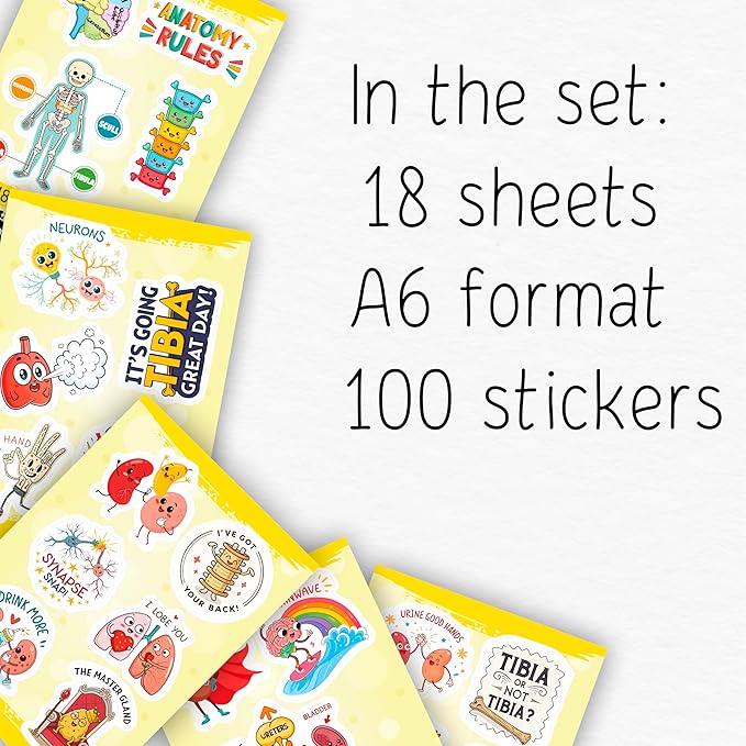 100Pcs Anatomy Stickers - Medical Doctor Physiology Stickers for Laptop, Water Bottle - Sonography Radiology Healthcare Nurse Bone Decals