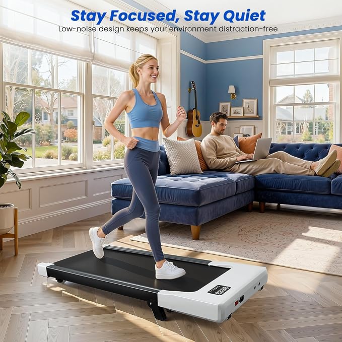DeerRun Under Desk Walking Pad Treadmill for Home & Office, 6% Manual Incline, 2.5 HP, 0.6–3.8 MPH Walking Speed, 300 lb Capacity, App & Remote Control