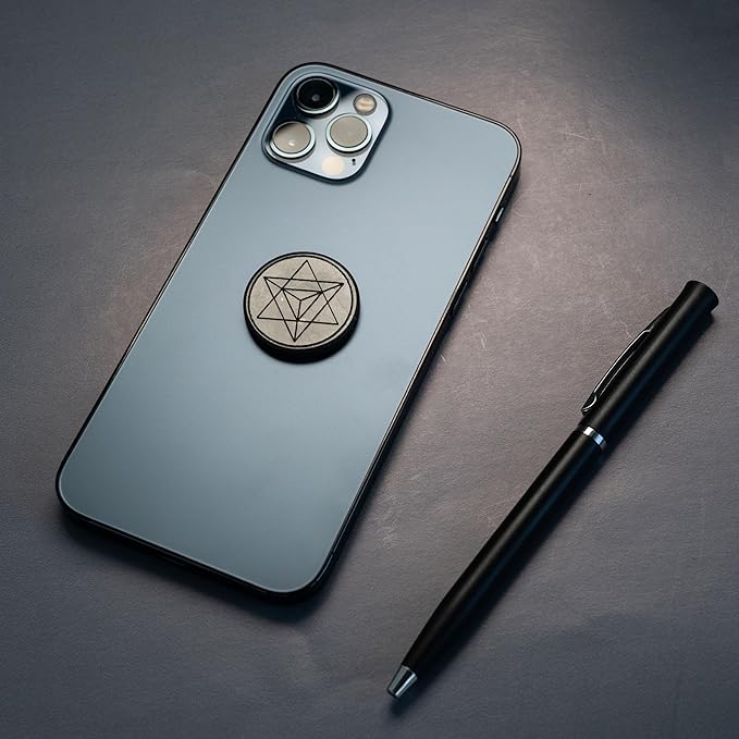 Cell Phone Protection Blocker Shungite Stickers 2 pcs Merkaba & Metatron Sacred Symbol Engraved | Round Sticker Plates for Gadget Smartphone Laptop | Polished Shungite Stone Plates S583