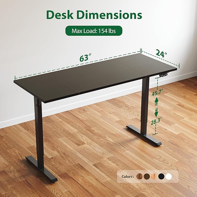 Agilestic Electric Standing Desk, 63 x 24 Inches Height Adjustable Desk, Sit Stand up for Work Office Home, Ergonomic Rising Computer Table with Memory Preset, Black
