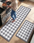 DEXI Kitchen Floor Mats Anti Fatigue, 20x29+20x59 Large Wide Cushioned Runner Rug Memory Foam, Waterproof Comfort Standing Padded Non Skid for Home Office Sink Laundry Grey and White Buffalo Plaid