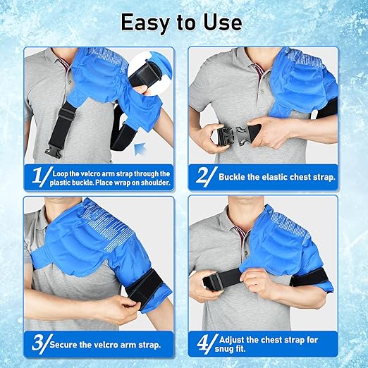 Shoulder Ice Pack Wrap, Larger Rotator Cuff Cold Therapy Support Brace for Shoulder Pain Relief, Reusable Gel Hot Cold Compress for Sports Injuries, Tendonitis, Surgery Recovery