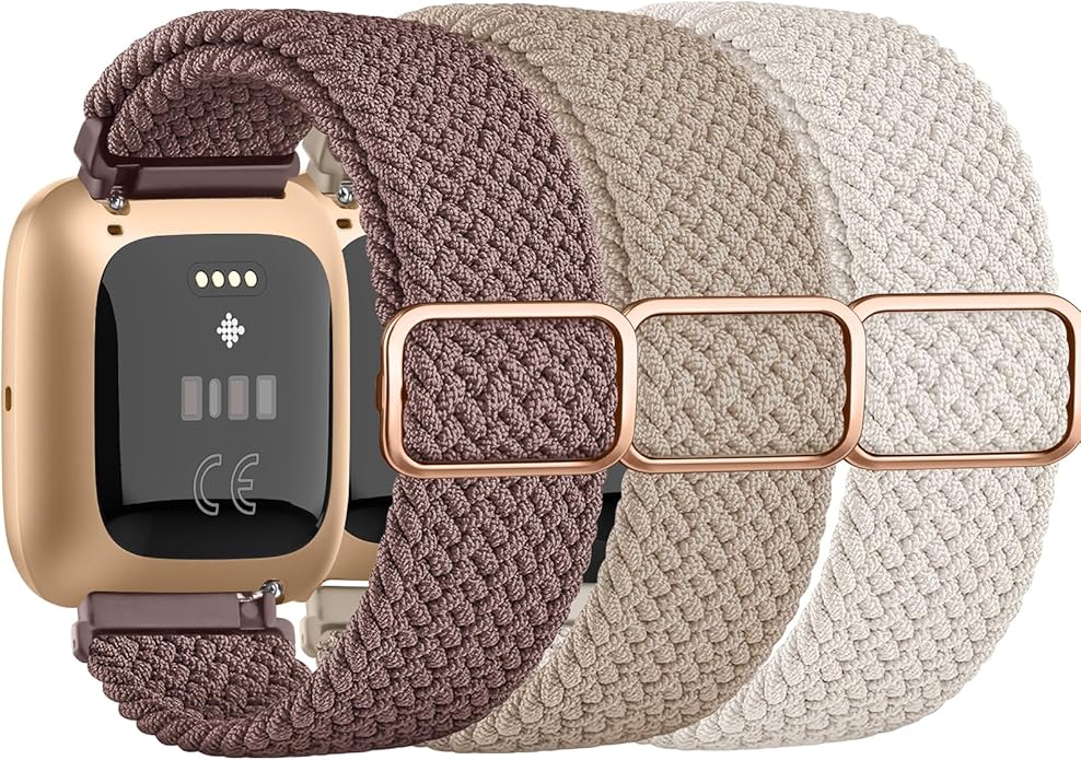 Tobfit Elastic Bands Compatible with Fitbit Versa 2 Watch Bands Women Men, Soft Adjustable Stretchy Loop Nylon Stylish Replacement Wristbands for Fitbit Versa 2 / Versa/Lite/SE (3 Pack)
