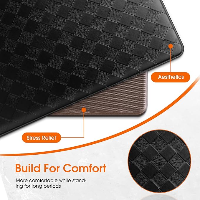 Kitchen Mats, 2PCS Kitchen Rugs, Cushioned Anti Fatigue Kitchen Mats for Floor, Non-Slip Standing Desk Mat, Waterproof Kitchen Rug Set for Kitchen Floor Office,17.3"×30"+17.3"×59" Black