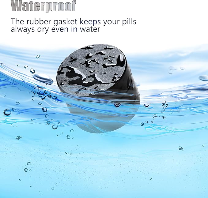 Portable Daily Pill Case, Heavy Duty Aluminium Alloy Round Pill Box, Waterproof Travel Pill Organizer, Pocket Purse Medicine Vitamin Holder EDC Container for Outdoor Camping Working
