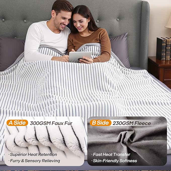 ZonLi 2-in-1 Weighted Heated Blanket for Back Pain, Heated Weighted Blankets (60”x80”,20lbs), 6 Heating Levels 1-10H Auto Off, Soft Ribbed Flannel Washable, Queen Size Chirstmas Gift for Family