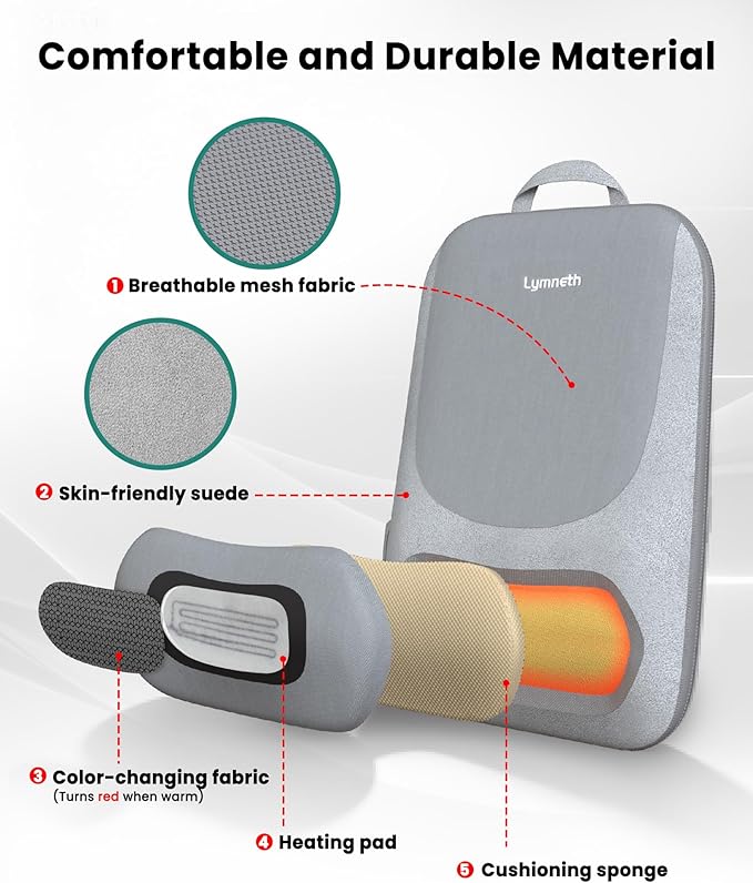 Cordless Back Massager with Heat, Up and Down Rolling Massage & Heated Lower Back, 4D Shiatsu Back Massager for Pain Relief Deep Tissue, Electric Back Massagers for Chair Office Home Use