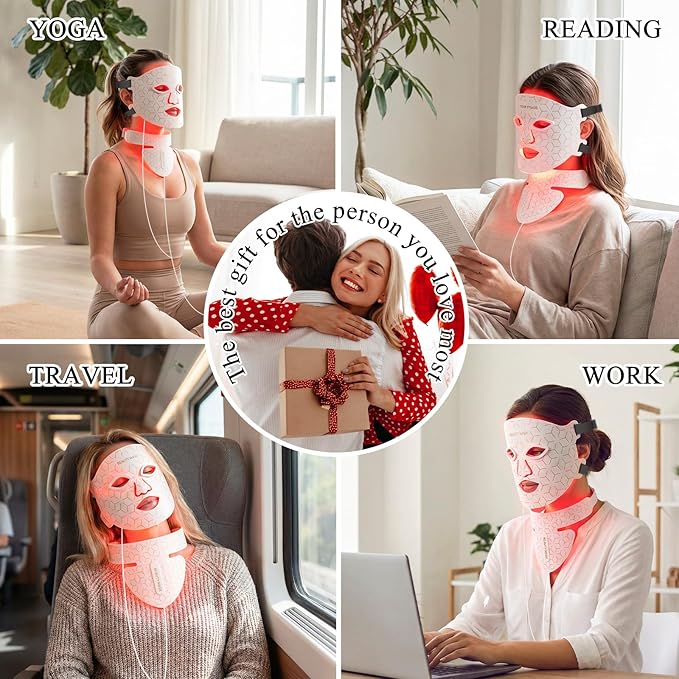Red Light Therapy for Face & Neck,Red Light Mask with 850nm NIR, 7-1 Colors LED Light Therapy mask, Rechargeable LED Face & Neck Mask for Anti-Aging,Skin Firming & Radiant Glow at Home