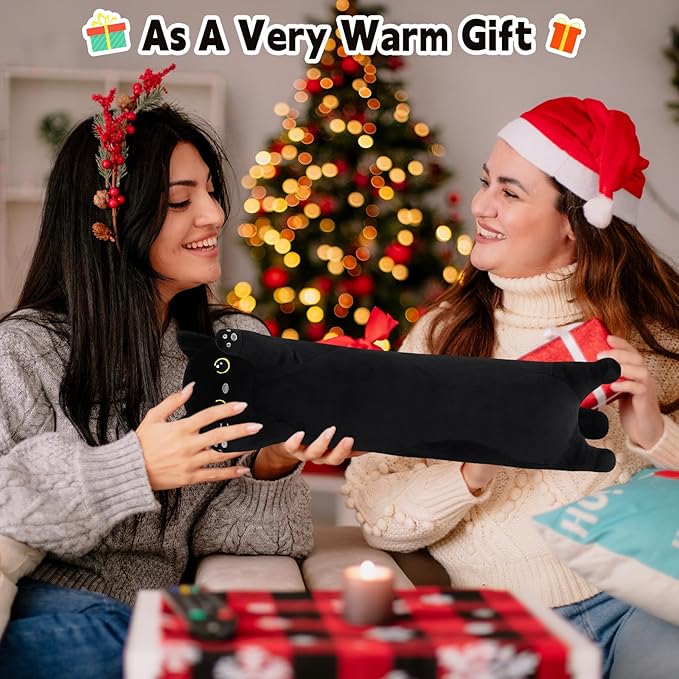Cat Heating Pad-USB Heated Plush Stuffed Animals for Period Cramps and Menstrual Pain Relief,22” Portable Electric Kitten Heating Pads,Built-Pocket Plushies Women Girls Birthday Gift,Black