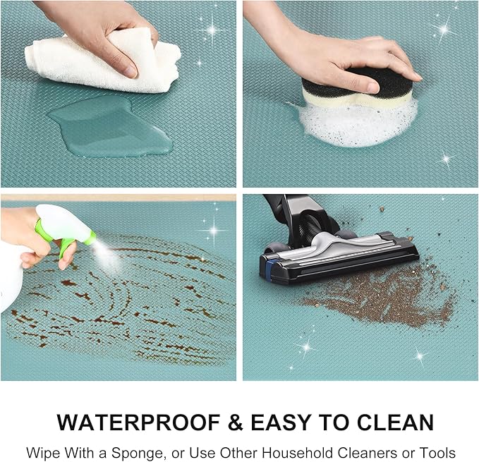 AUTODECO Kitchen Mats and Rugs Set of 2 - Cushioned Anti-Fatigue Kitchen Rug for Floor Washable 17"x29" +17"x59", Turquoise