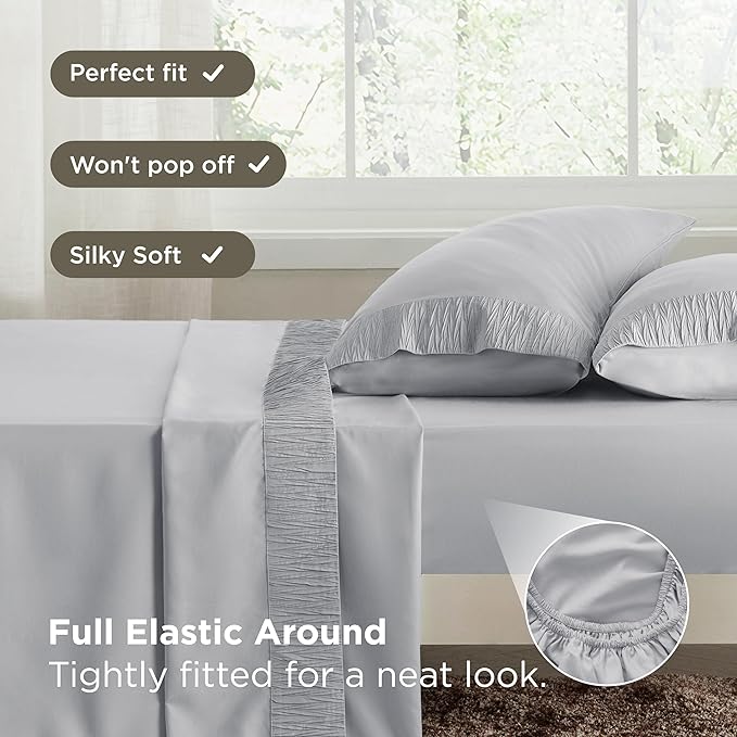 Bedsure Twin XL Sheet Sets Dorm Bedding - 3 Pieces Soft Extra Long Twin Sheets, Hotel Luxury, Easy Care Microfiber for Women, Men, Light Grey