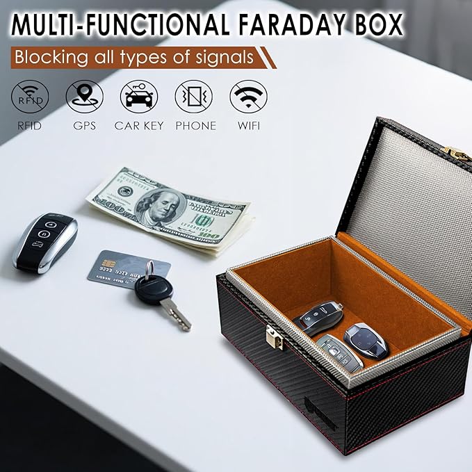 Faraday Box for Car Keys, Faraday Key Fob Protector Box, Anti Theft Car Keys Faraday Cage, Keyless Entry Protector Faraday Pouch for Key fob, RFID Signal Blocking Box(Black,S)