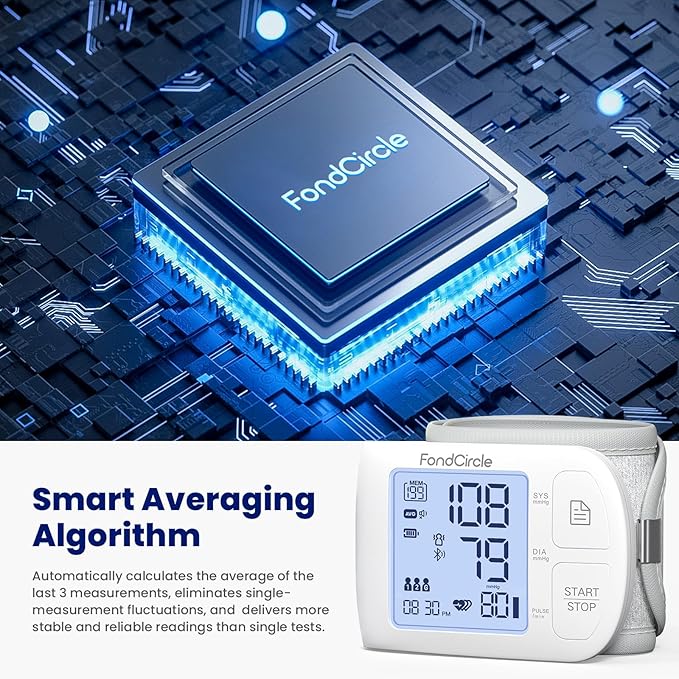 Wrist Blood Pressure Monitor, Bluetooth Automatic Blood Pressure Cuff for Home Use, Talking Digital Machine with Smart App Sync, 3-User Mode 398 Memory, (5.3"-8.5" in Cuff)