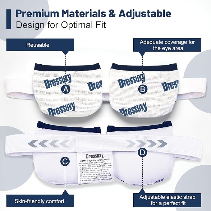 Heated Eye Mask & Microwavable Eye Compress | Gentle Steam Heat for Eye Comfort 1pc Cotton White