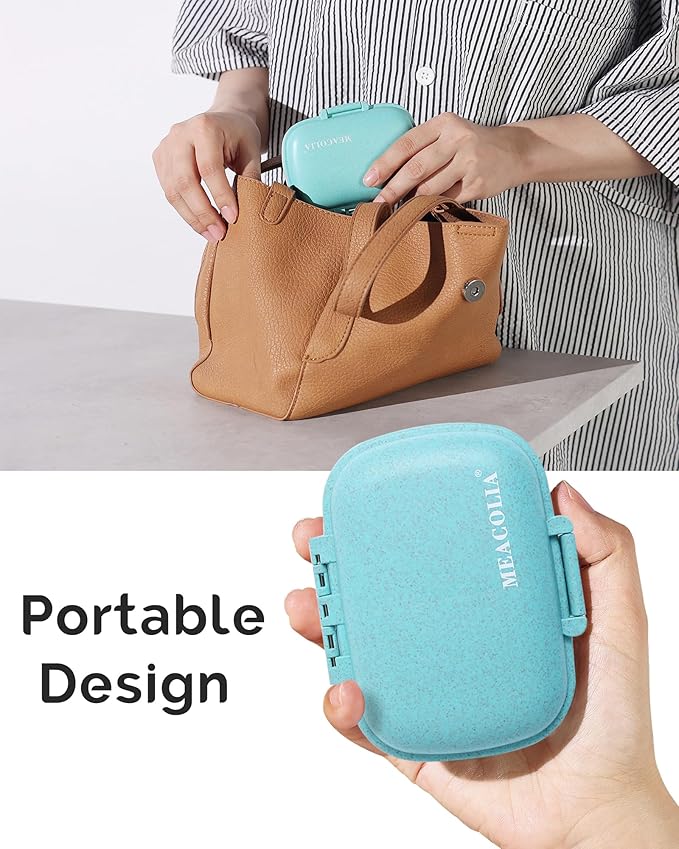 8 Compartments Travel Pill Organizer, Daily Pill Case Small Pill Box for Pocket Purse, Portable Pill Container Medicine Vitamin Organizer (Blue)