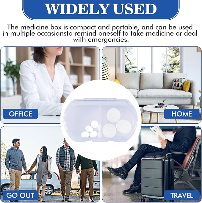 Pill Case for Purse Small Pill Organizer Portable Travel Daily Pill Containers AM & PM Mini Pill Box Vitamin, Fish Oil, Supplement Holder (1 PCS, White)