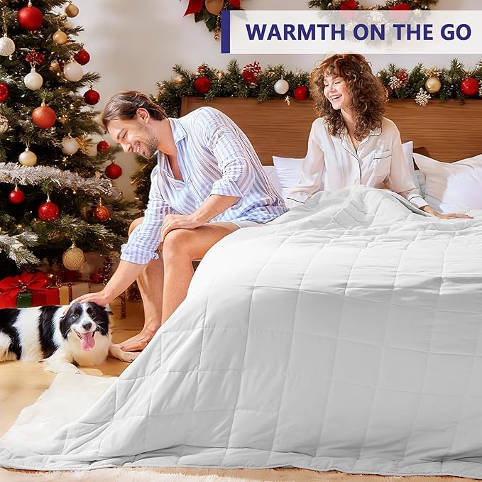 yescool Weighted Blanket for Adults (25 lbs, 88” x 104”, White) Cooling Heavy Blanket for Sleeping Perfect for 240-260 lbs, King Size Breathable Blanket with Premium Glass Bead