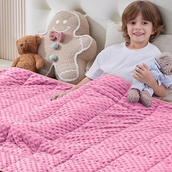 anfie Weighted Blanket Kids(40"x60" 10lbs) Weighted Blanket Cooling Blanket for Sleeping,Throw Size Breathable Blanket with Premium Glass Bead(Pink)