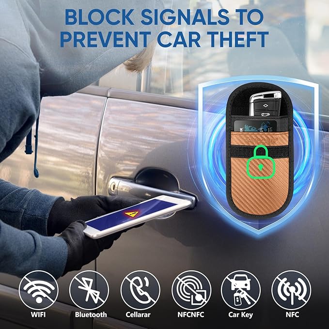 TICONN 2PK Faraday Bags for Car Keys Fob, 3.25"X4.75" Faraday Cage Protector, Car RFID Signal Blocking, Anti-Theft Pouch Anti-Hacking Case Blocker (Bronze, S)