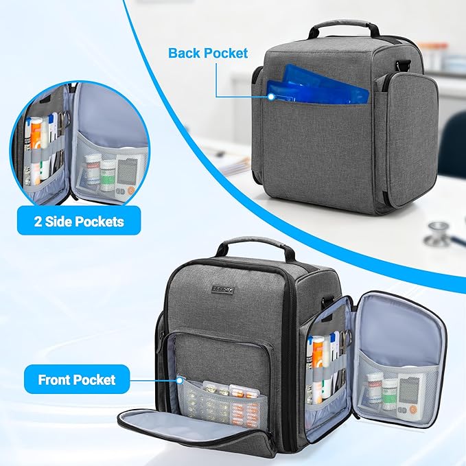 BAFASO Pill Bottle Organizer with 3 Removable Pouches, Large Medicine Bag Come with Shoulder Strap (Bag ONLY), Gray