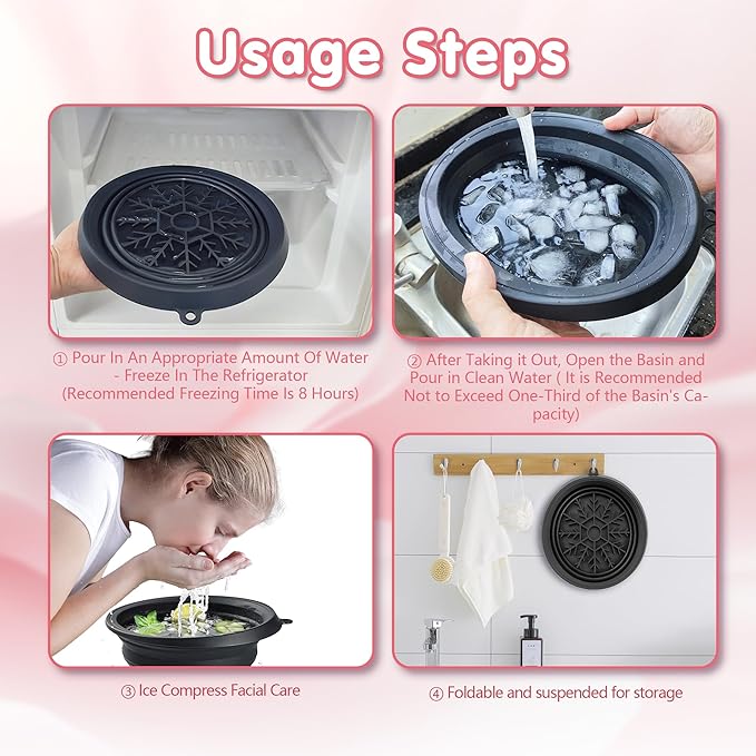 Silicone Face Ice Bath Bowl with Built-In Icetray,Silicone and Foldable Face Tub,Ice Bath Water Chiller,Skin Tightening and Acne Relief for Home & Travel (Purple)