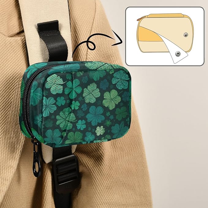 Green Vintage St Patrick's Day Clover Travel Pill Organizer Case Box Container Weekly Portable Vitamin Medicine Holder Storage Bag with Zipper Removable