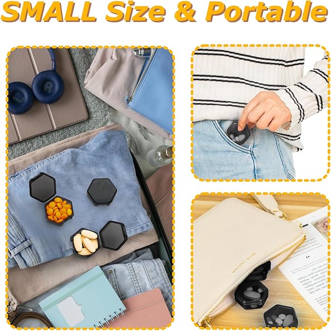 Small Pill Box, 7 Packs Travel Pill Case, Portable BPA Free Mini Organizer for Pocket Purse, Daily Medicine Vitamin Container, Fish Oil and Supplement Storage