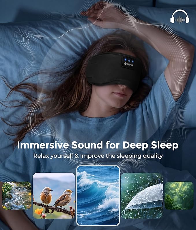 LOVE EYE Sleep Headphones Bluetooth 5.4 Sleeping Eye Mask Wireless Music Earphones with HD Speakers for Side Sleepers Total Blackout Cotton Mask for Travel, Home, Office, Unique Gifts