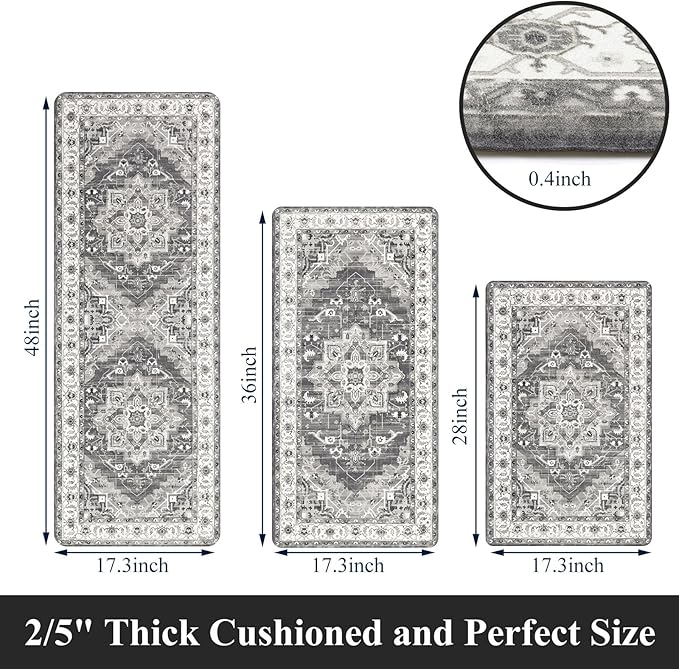 Cushioned Kitchen Rug Sets 3 Piece Anti Fatigue Kitchen Mats for Floor Non Slip Waterproof Kitchen Rugs and Mats Comfort Standing Mat Runner for Home Office,Sink,Laundry