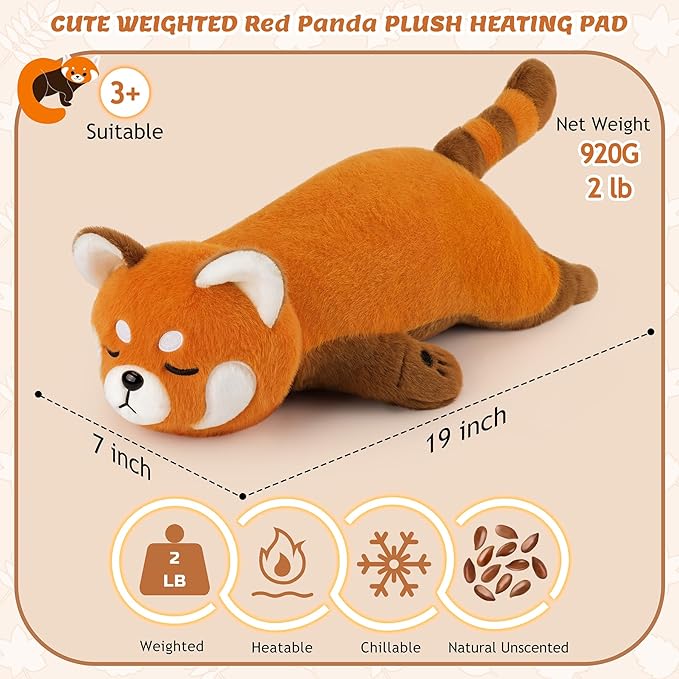 2lb Red Panda Stuffed Animals Microwavable Heating Pad-19'' Red Panda Heating Pads for Cramps &Period Pain Relief for Women,Heatable & Coolable Stuffed Animals Bedtime Birthday Gift for Women Kids