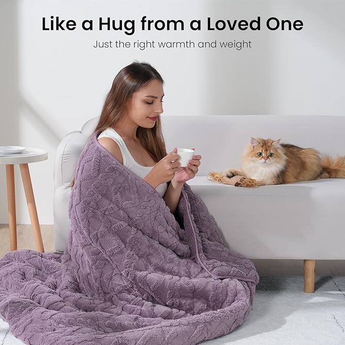 20lbs Weighted Blanket for Adults, Thick Fuzzy Jacquard Sherpa Weighted Blanket Queen Size with Ceramic Beads, Soft Cozy Sofa Bed Blanket for Calming and Relaxing, Purple, 60 x 80 inches