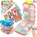 3Pcs Pill Organizer with Medicine Labels, 10 Compartments Travel Pill Box with Removable Labels, Portable Foldable Supplement Box Holder for Fish Oil Vitamin