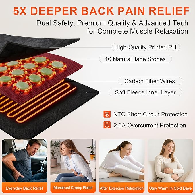UTK Cordless Far Infrared Heating Pad for Back Pain Relief, Wireless Heating Belt for Waist, Lumbar, Abdomen, Electric 3 Heat Settings Up to 149℉,Lower Back Pain Relief