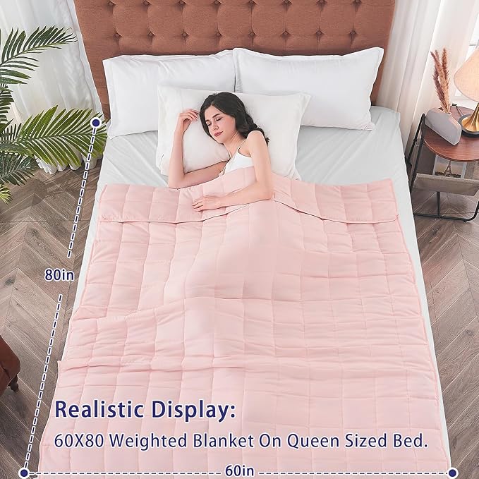 yescool Weighted Blanket for Adults (17 lbs, 60" x 80", Pink) Cooling Heavy Blanket for Sleeping Perfect for 160-180 lbs, Queen Size Breathable Blanket with Premium Glass Bead, Machine Washable