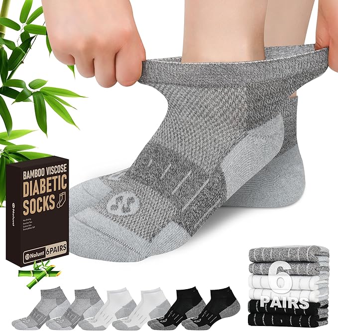 Diabetic Socks for Men,4 & 6 Pairs Low Cut Bamboo Viscose Wide Mens Diabetic Socks Size 9-11 10-13