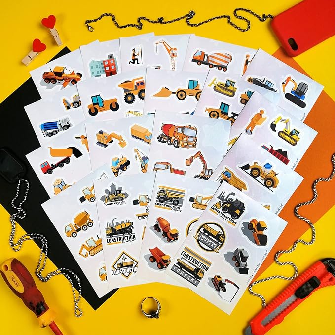 BulbaCraft 100 Pcs Construction Stickers - Construction Birthday Party Supplies, Gifts for Women & Men